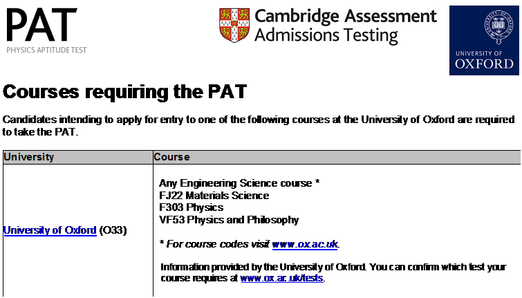 报考牛津大学要求考PAT的专业